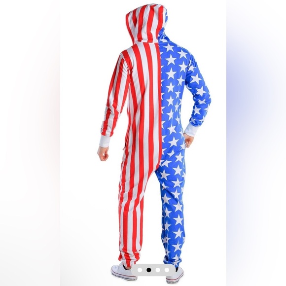 Tipsy Elves Sz M USA Hooded Patriotic American Flag Jumpsuit NWOT - Picture 3 of 6